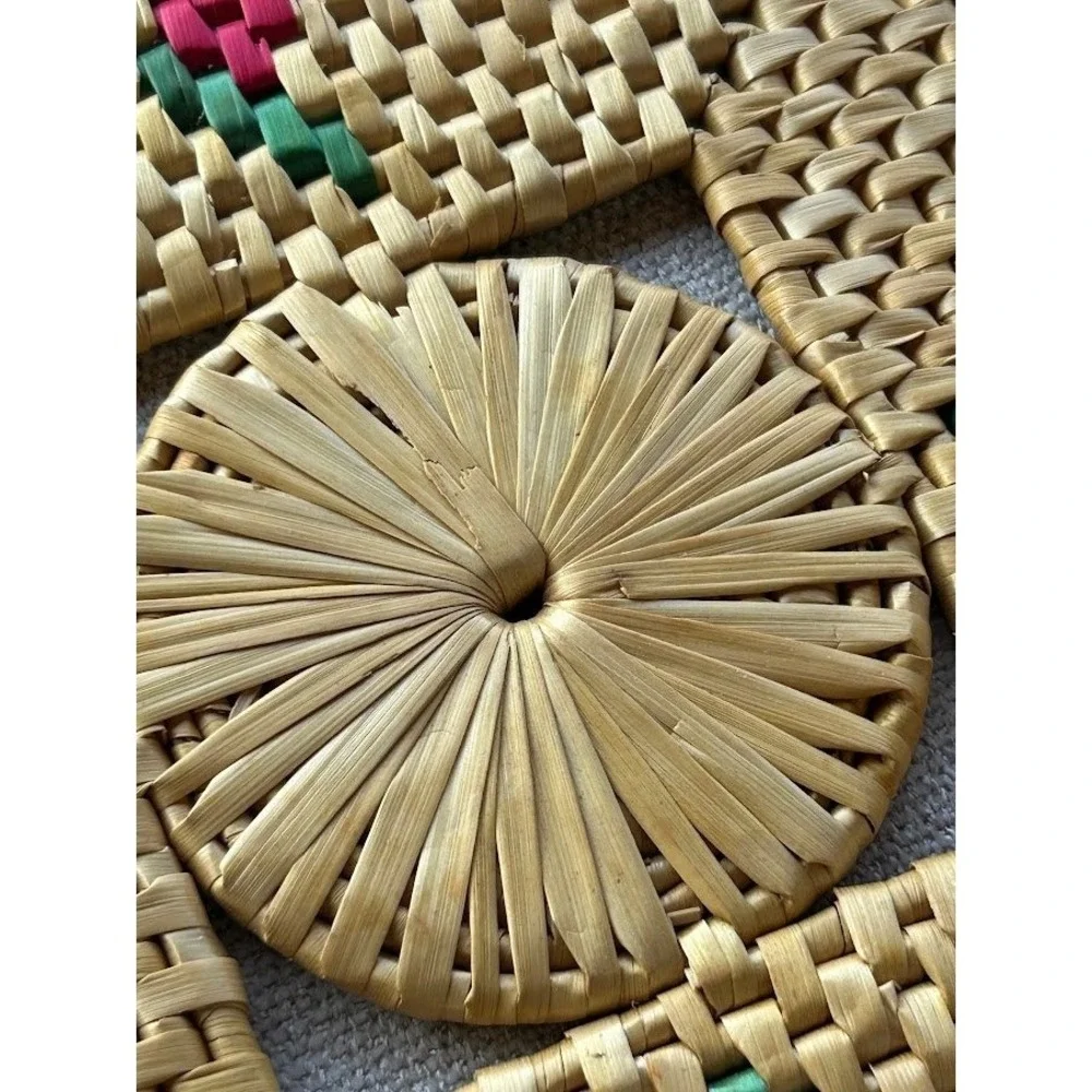 Vintage‎ Woven Straw Trivets Set of 3 Floral  Coasters Boho Kitchen